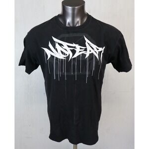 Vintage 90s NO FEAR T Shirt Paint Drip Big Logo USA Made Size L Black White